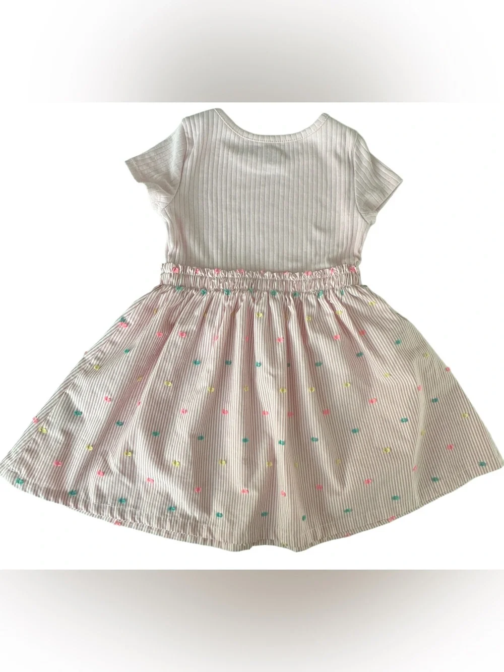 Wonder Nation girl’s dress features a striped poplin skirt.  Size 3T.